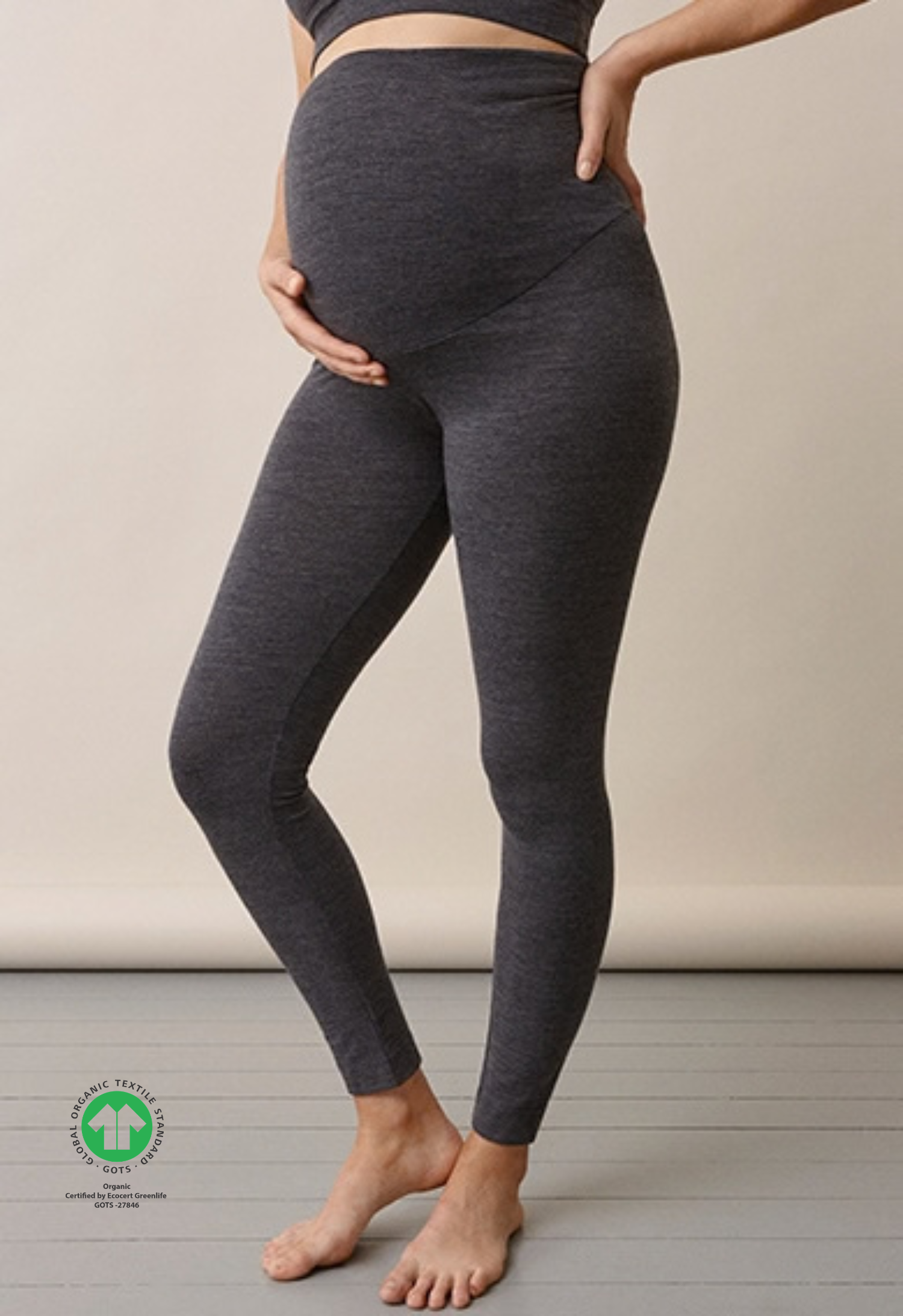 Gravidleggings i merinoull - Grey Melange