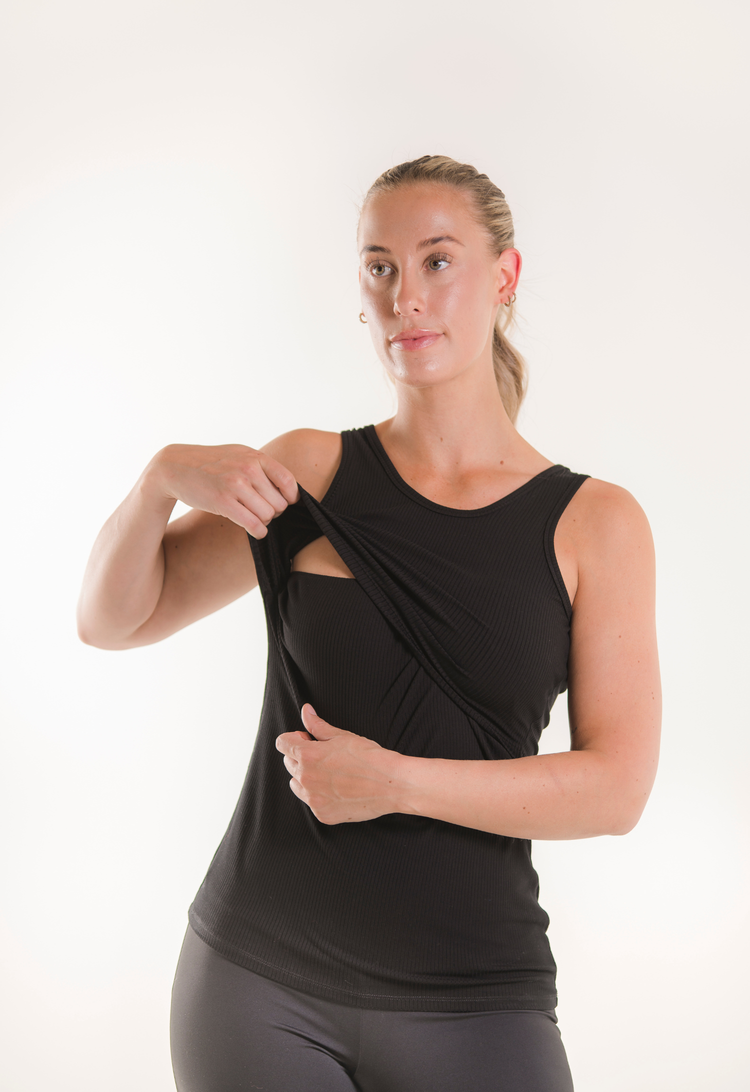 Ribbat amningslinne - Svart