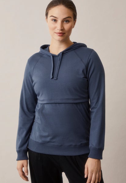 Hoodie med fleecefodrad amningsfunktion - Thunder Blue