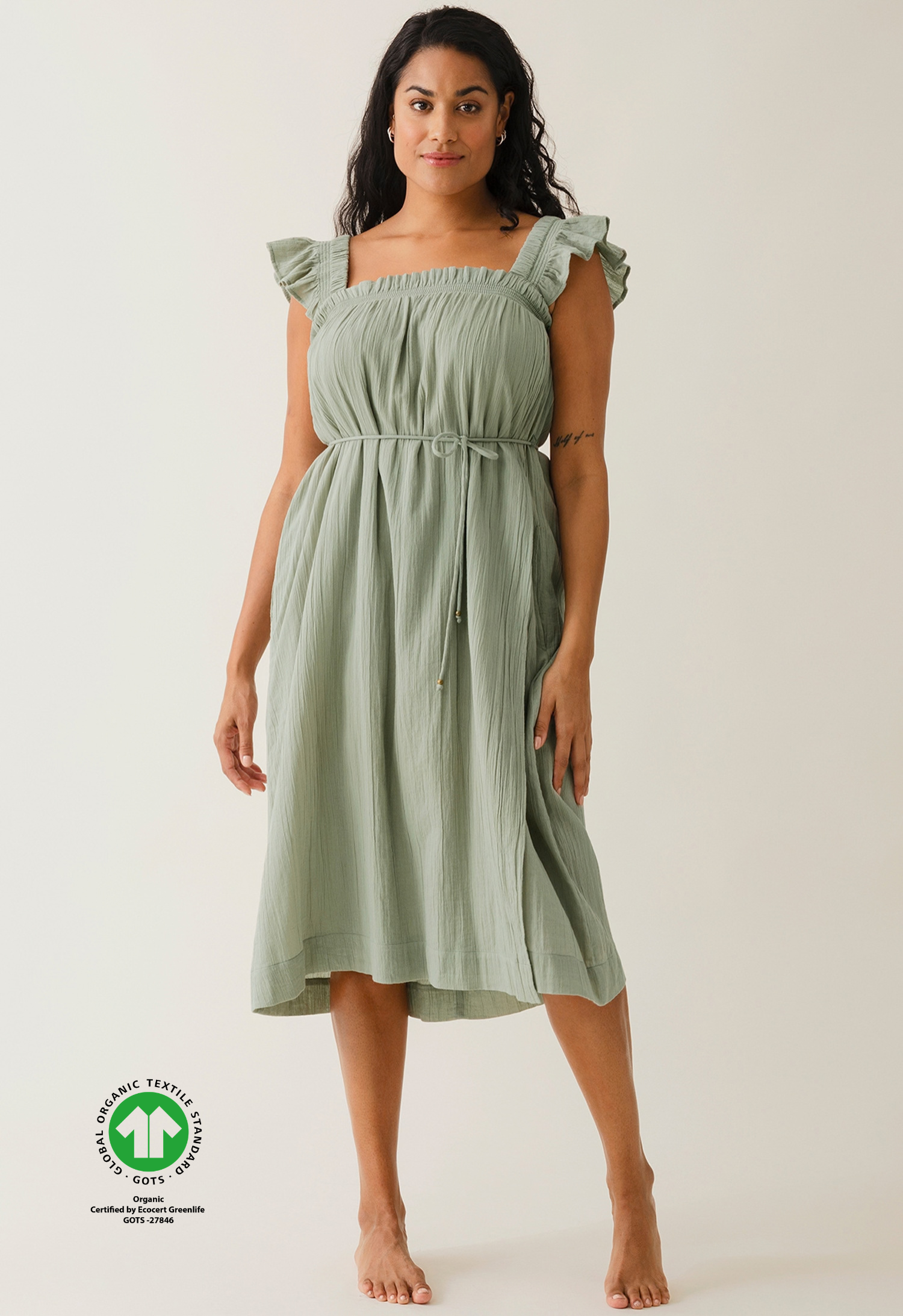 Boho amningsklänning med smock - Green Tea