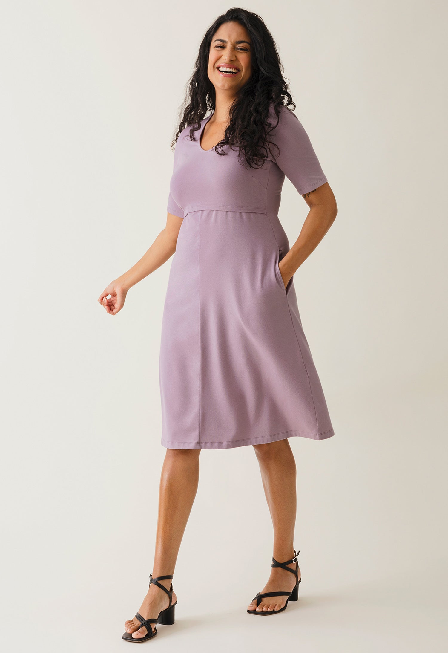 Product Image for A-linjeformad amningsklänning med kort ärm - Lavendel - S