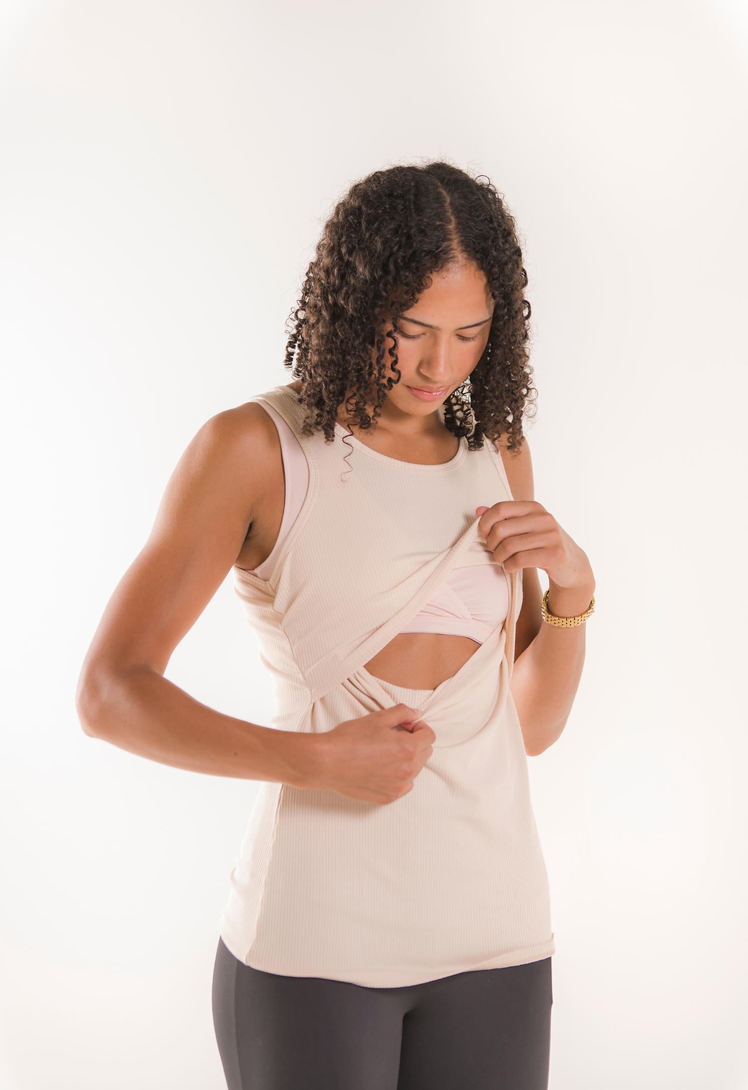 Ribbat amningslinne - Soft Beige