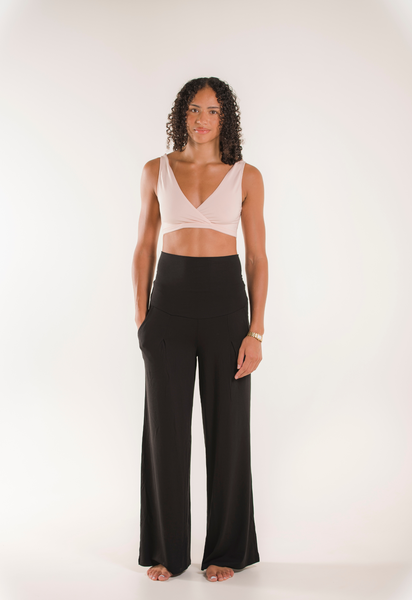 Mjuka gravidbyxor med vida ben - Svart