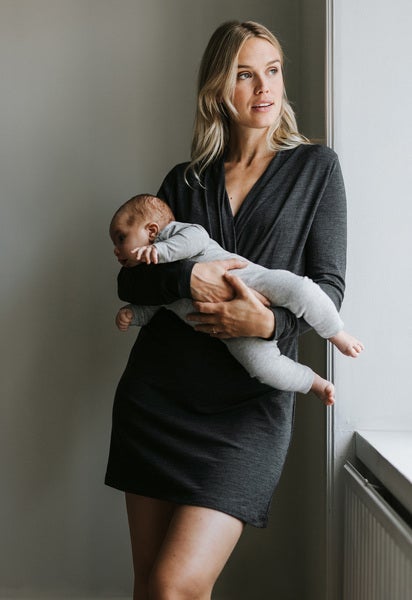 Amningsklänning i merinoull - Dark Grey Melange