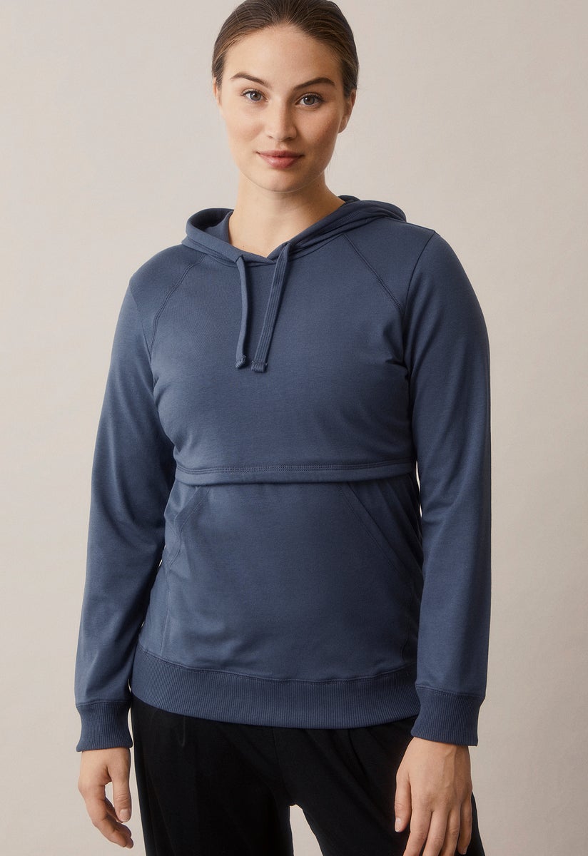 Hoodie med fleecefodrad amningsfunktion - Thunder Blue