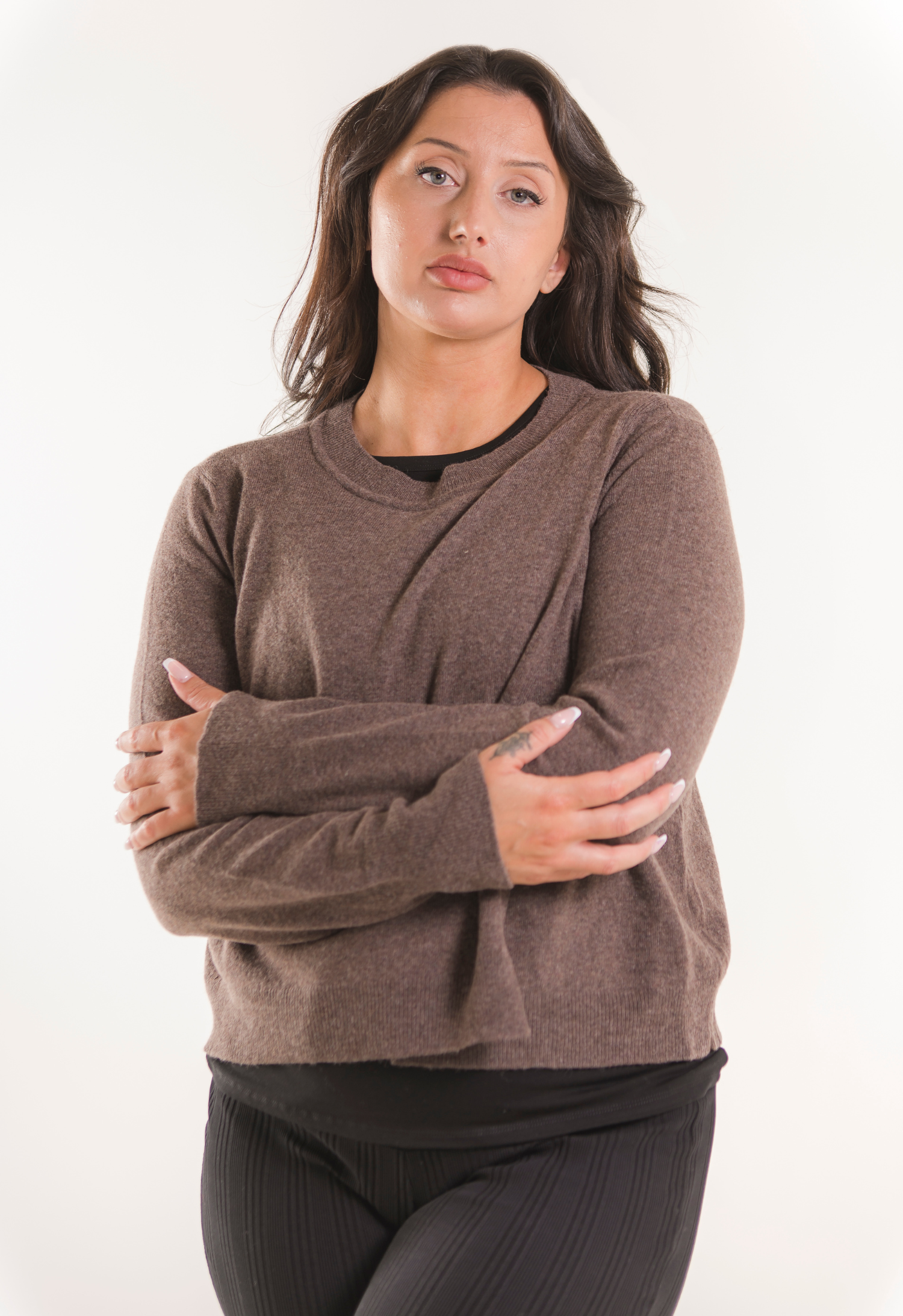 Stickad amningströja i ull - Brown Grey Melange