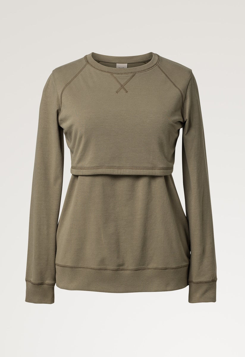 Sweatshirt med fleecefodrad amningsfunktion - Khakigrön