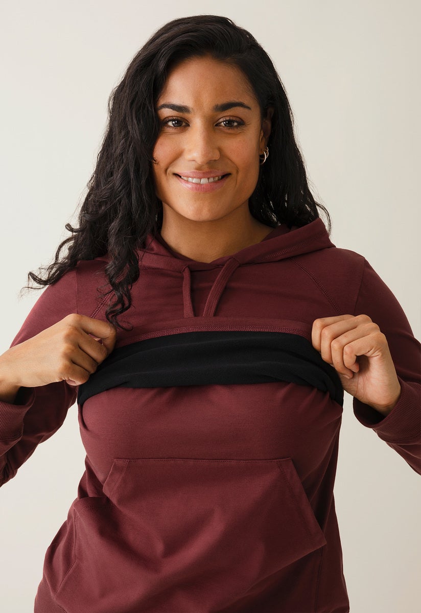Hoodie med fleecefodrad amningsfunktion - Port Red