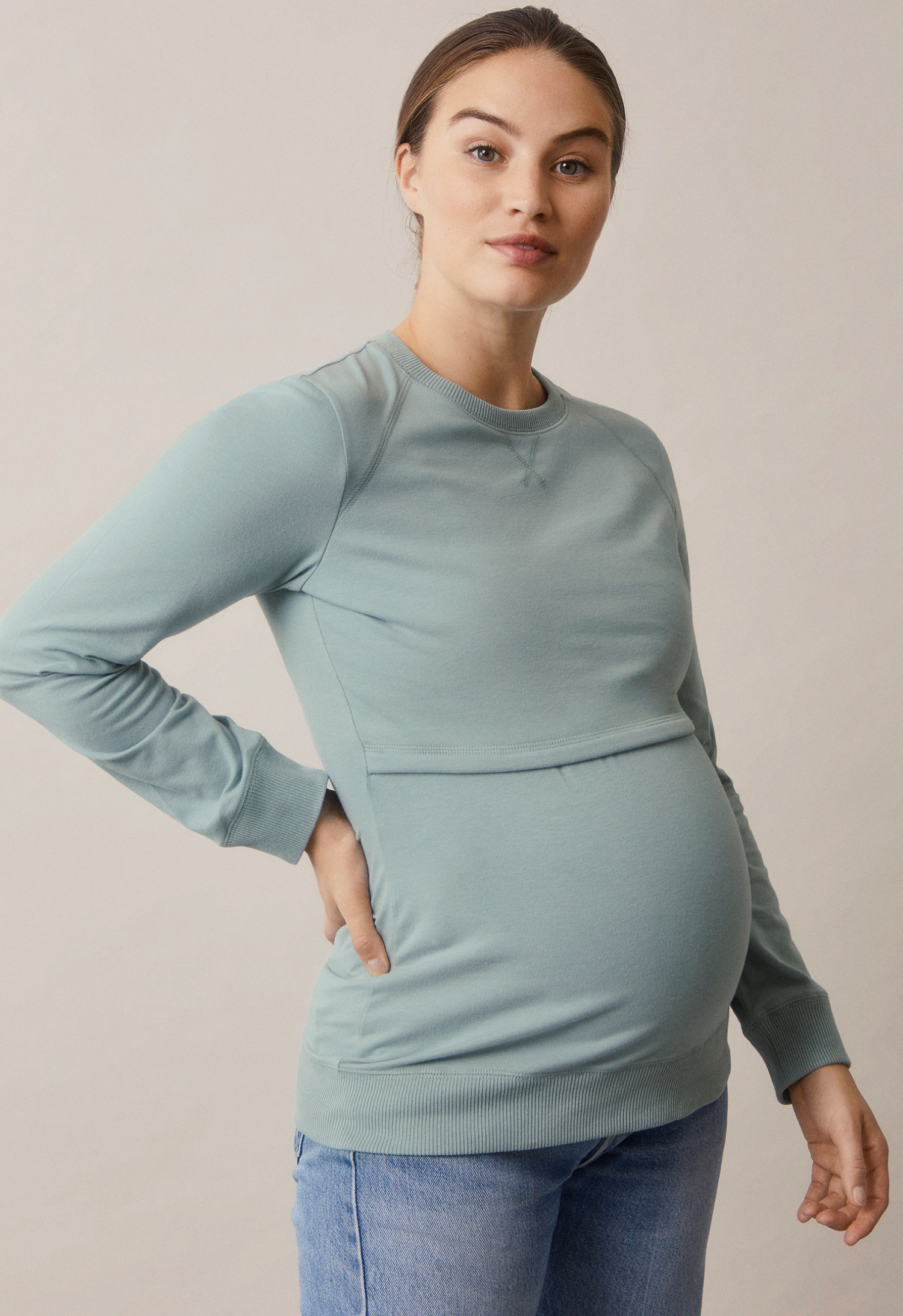 Sweatshirt med fleecefodrad amningsfunktion - Mint