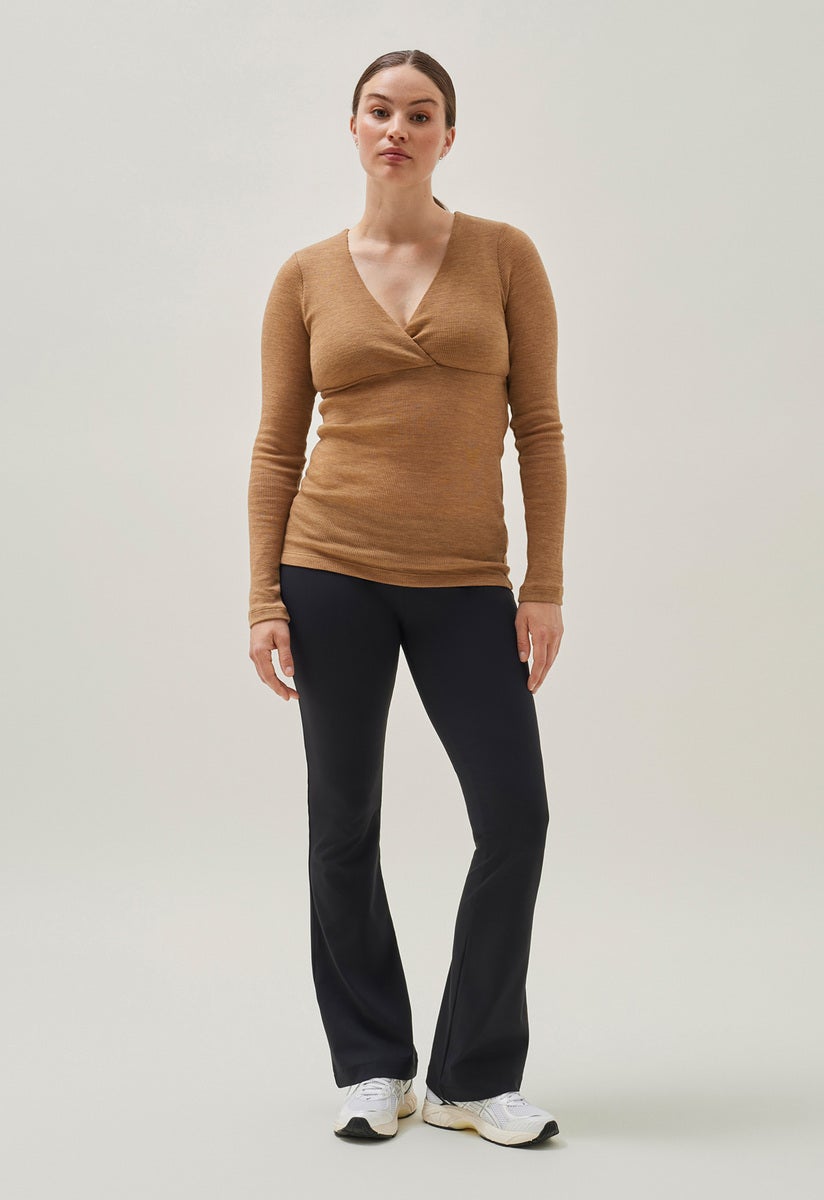 Ribbad topp i merinoull - Brown Melange