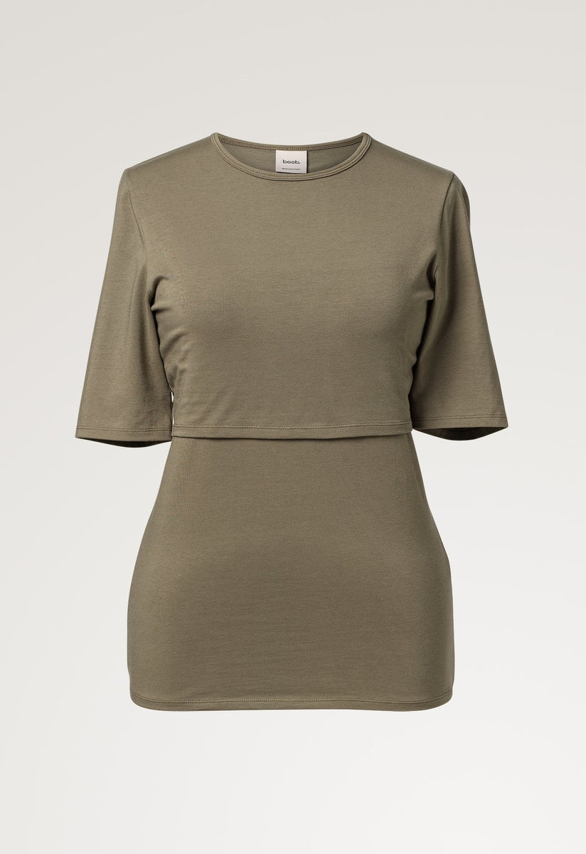 Classic mid-slv top - Green khaki
