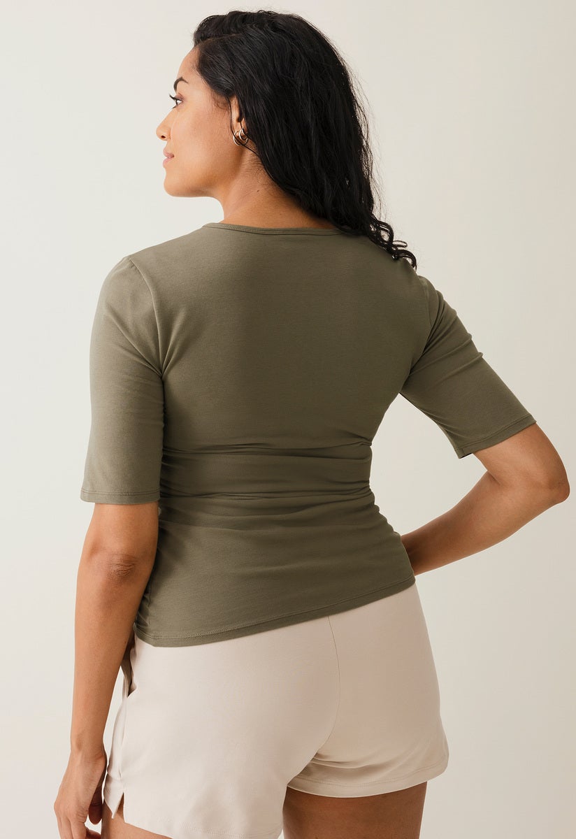 Classic mid-slv top - Green khaki