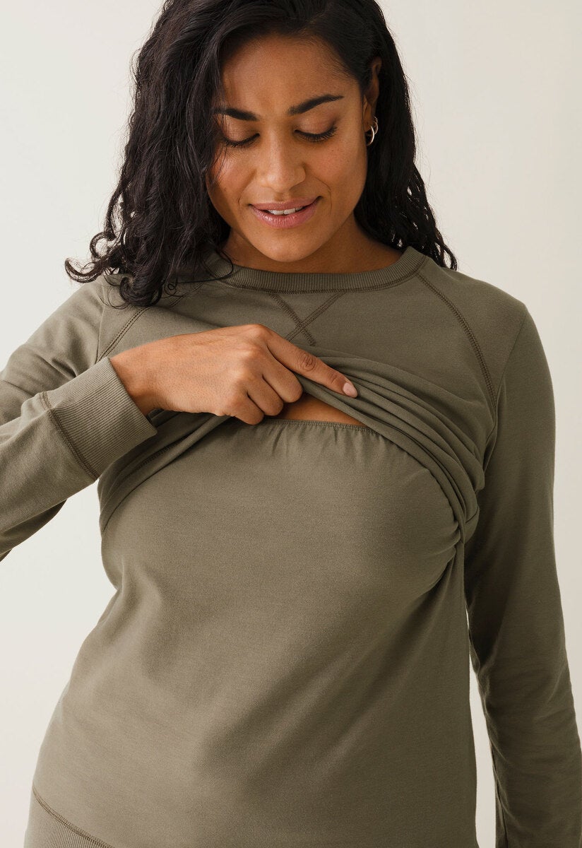 Sweatshirt med fleecefodrad amningsfunktion - Khakigrön