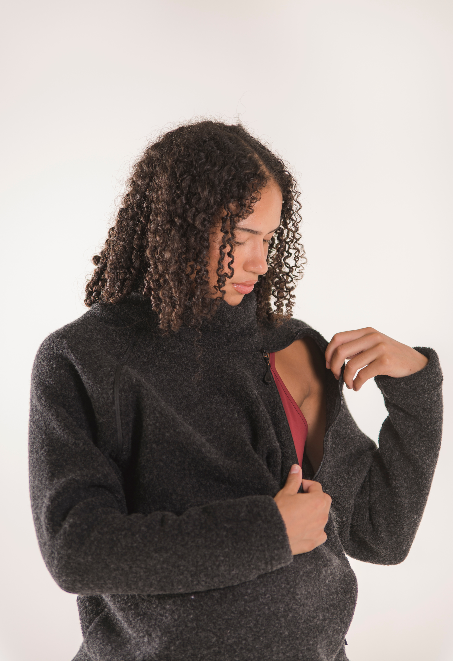 Fleecetröja i ull - Svart