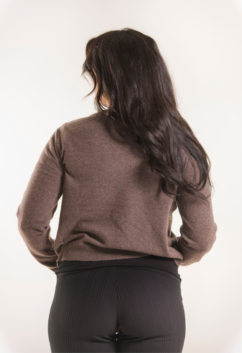 Stickad amningströja i ull - Brown Grey Melange