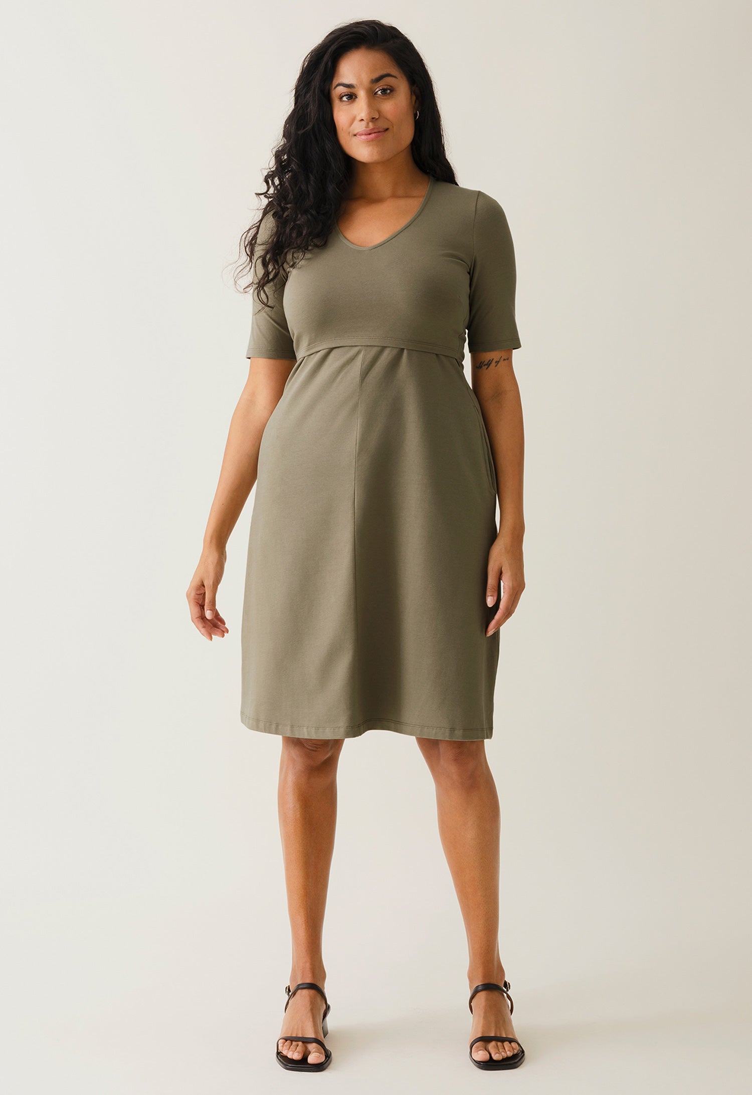 Product Image for A-linjeformad amningsklänning med kort ärm - Khakigrön - XXL