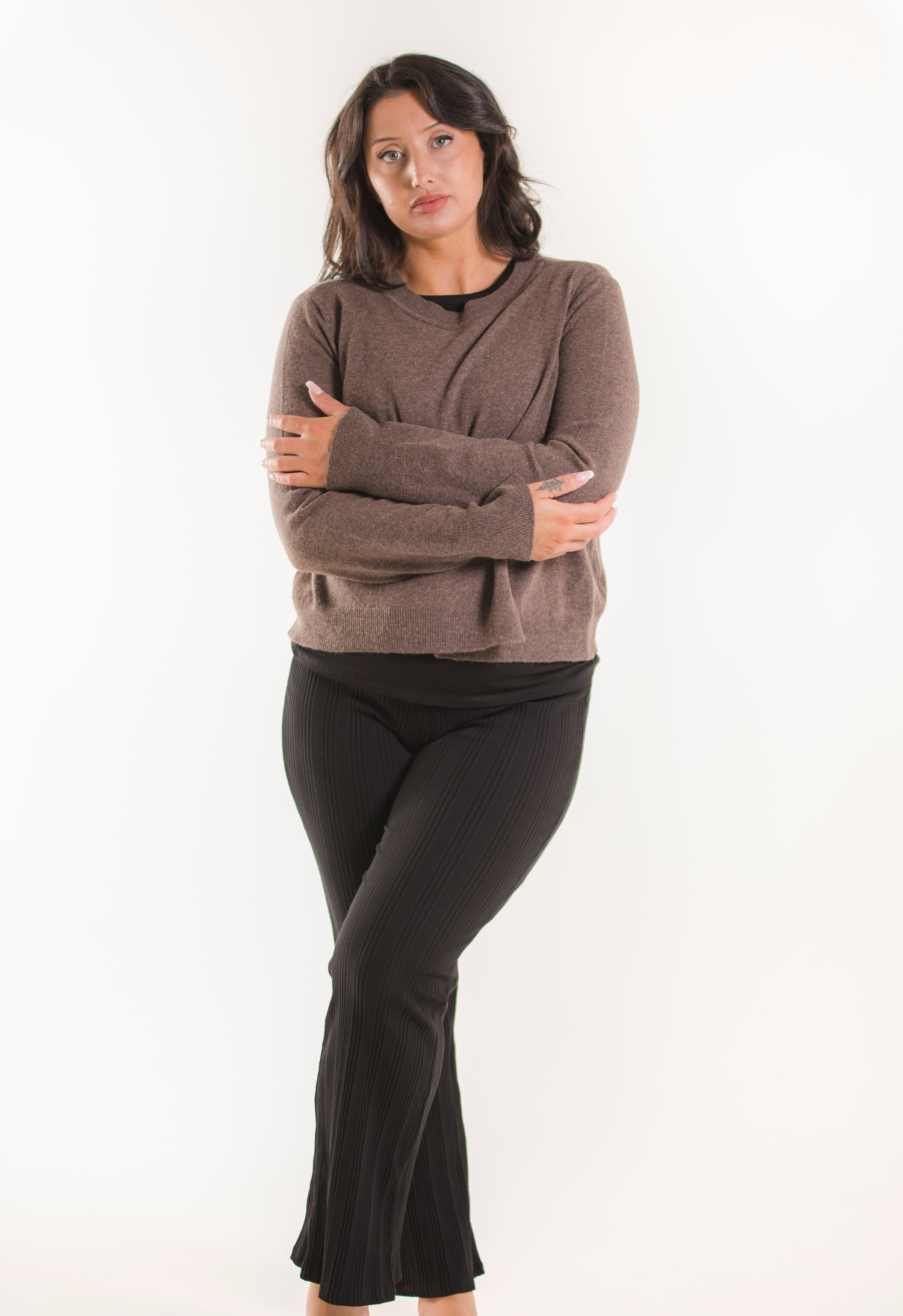 Stickad amningströja i ull - Brown Grey Melange