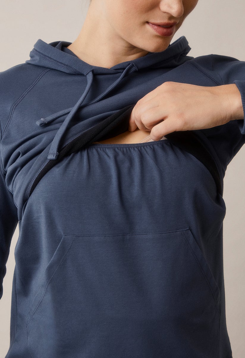 Hoodie med fleecefodrad amningsfunktion - Thunder Blue