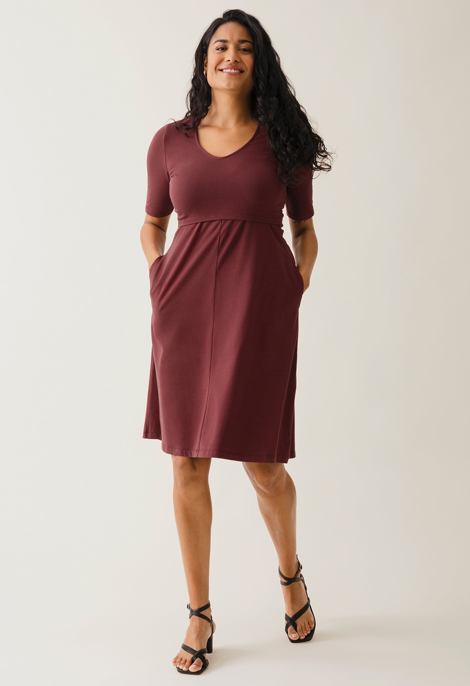 Product Image for A-linjeformad amningsklänning med kort ärm - Mörkröd - XXL