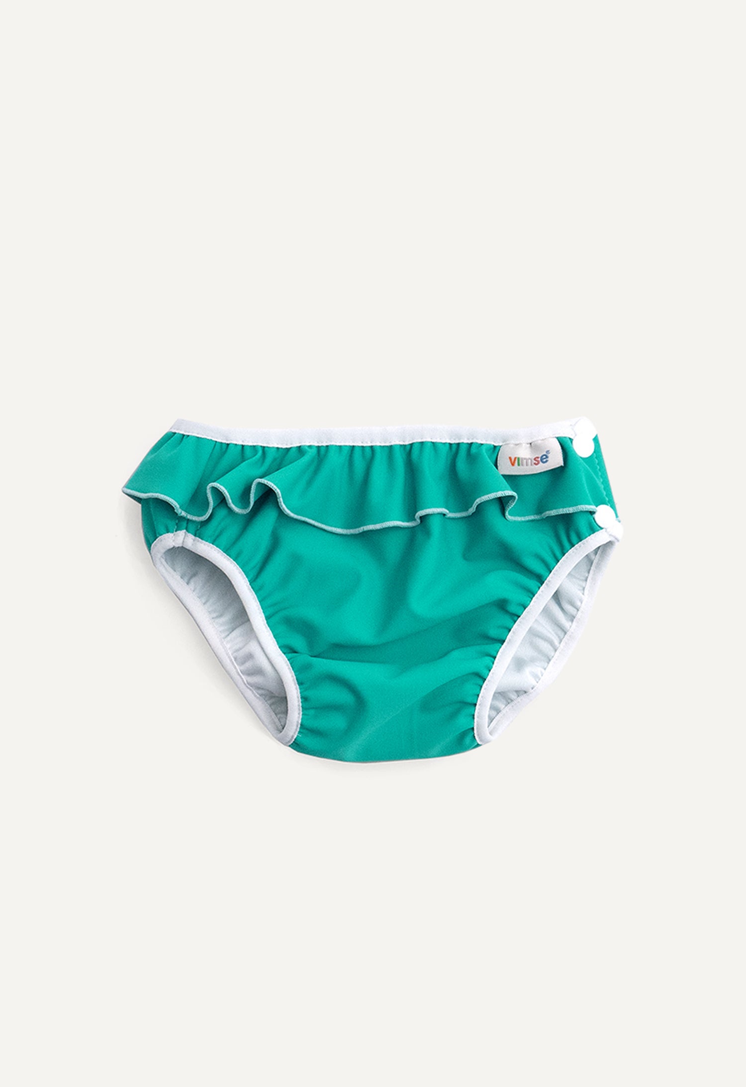 Product Image for Badblöja med sidoknäppning - Grön med volang - 6-8 kg