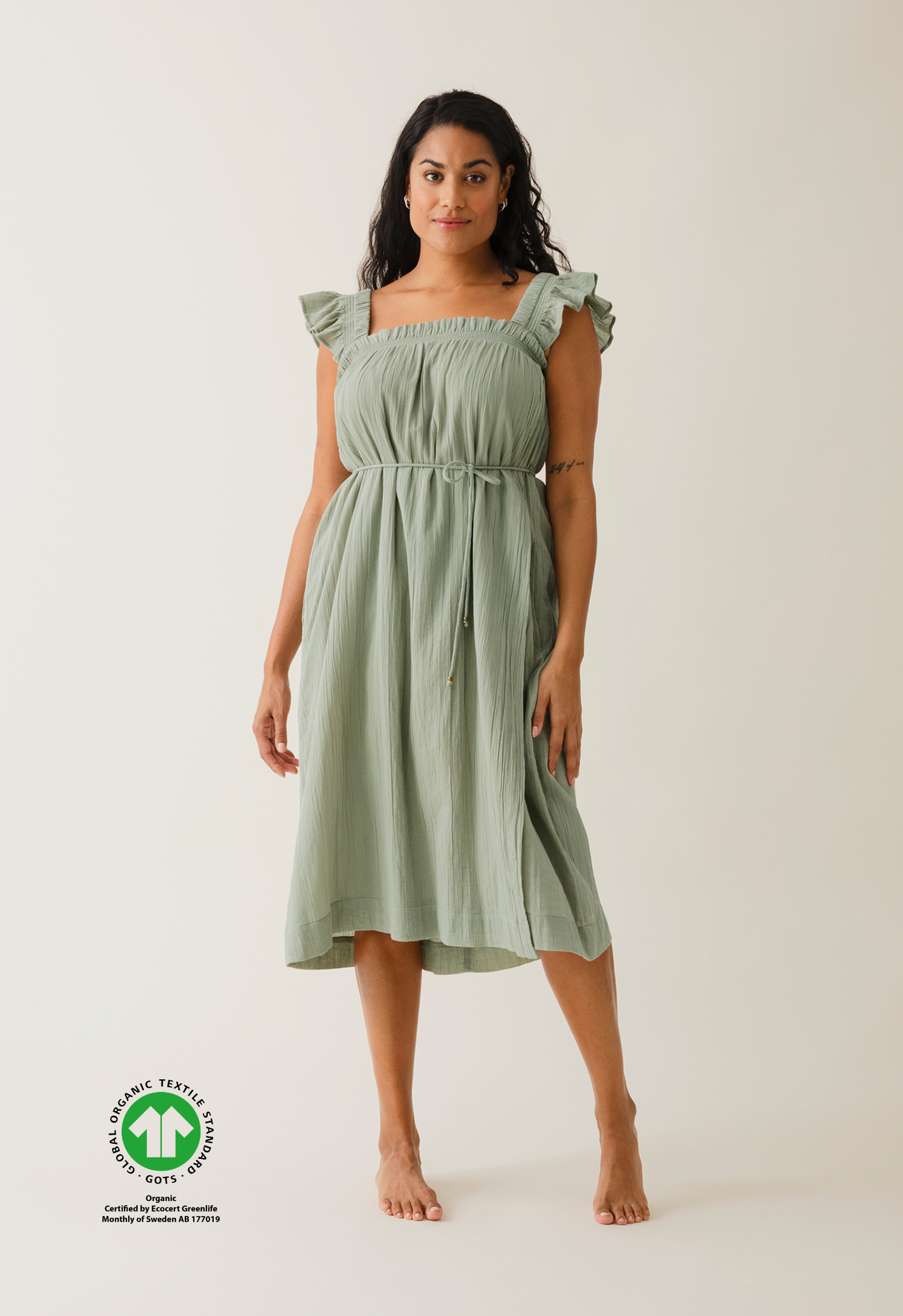 Boho amningsklänning med smock - Green Tea
