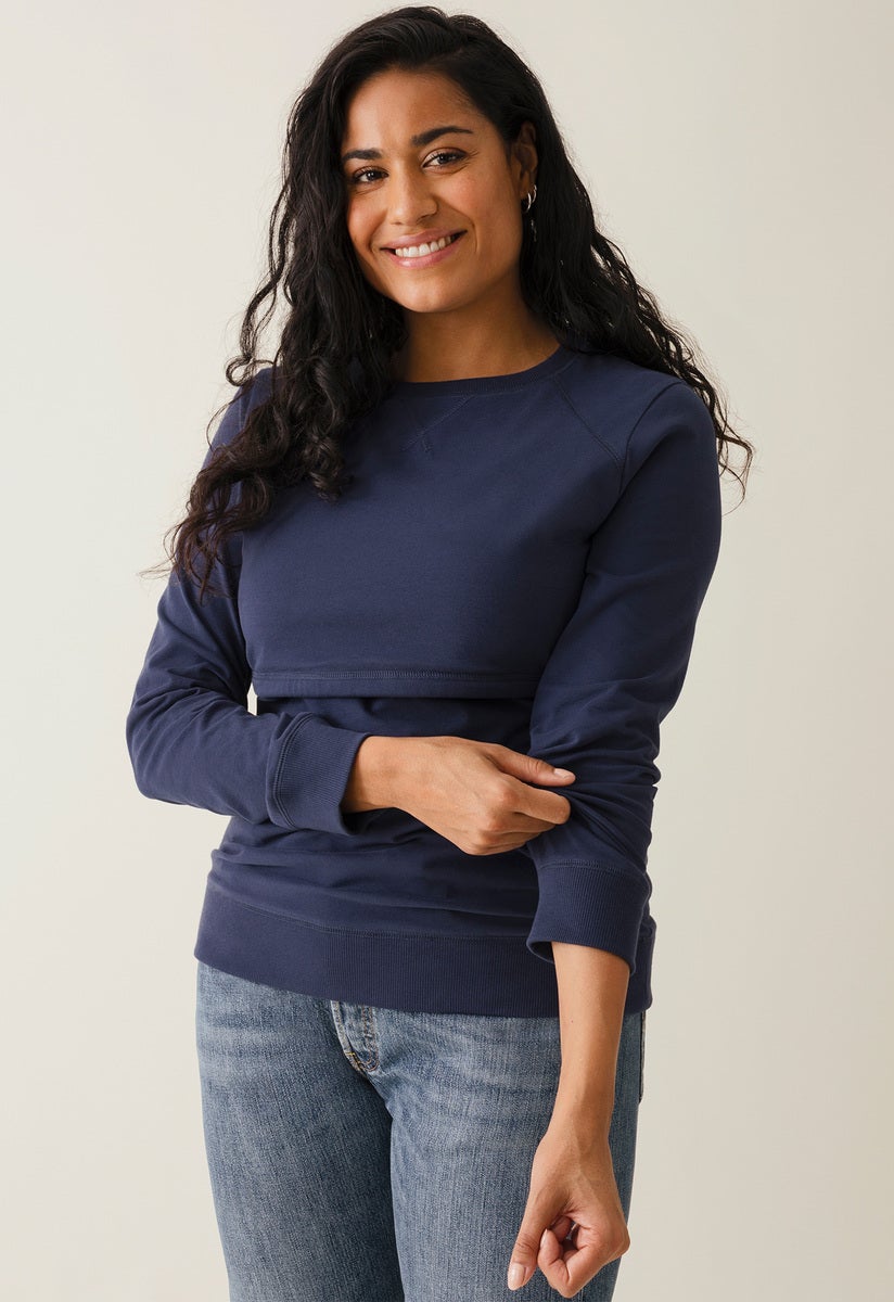 Sweatshirt med fleecefodrad amningsfunktion - Marinblå